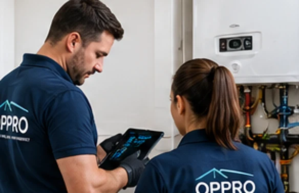 OPPRO-branded engineers at a property repair